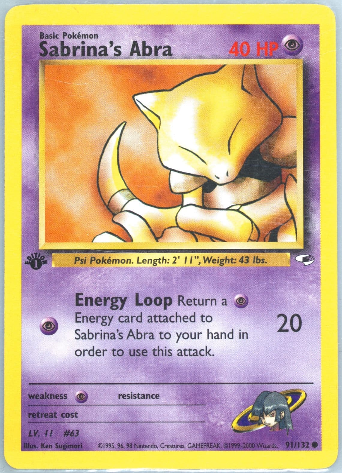 Sabrina's Abra 1st Edition (91) 2000 Pokemon Gym Heroes