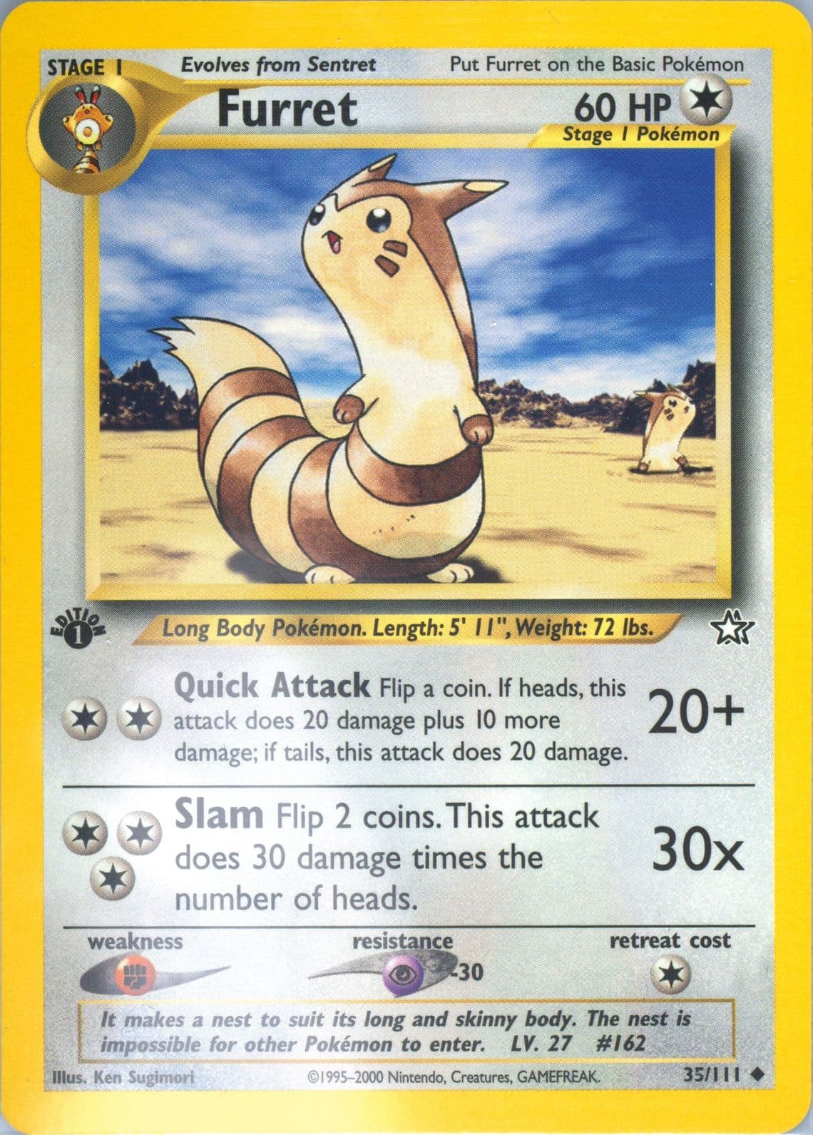 Furret (35) 2000 Pokemon Neo Genesis 1st Edition