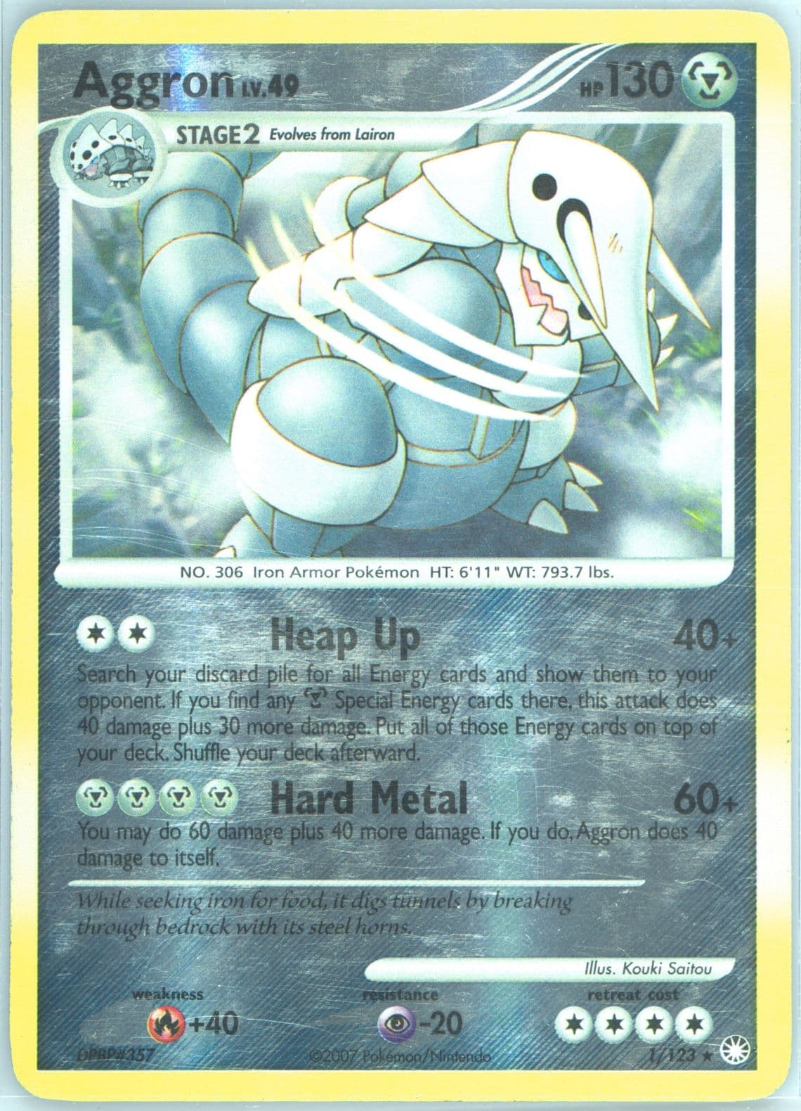 Aggron-Reverse Foil (1) 2007 Pokemon Diamond & Pearl Mysterious Treasures