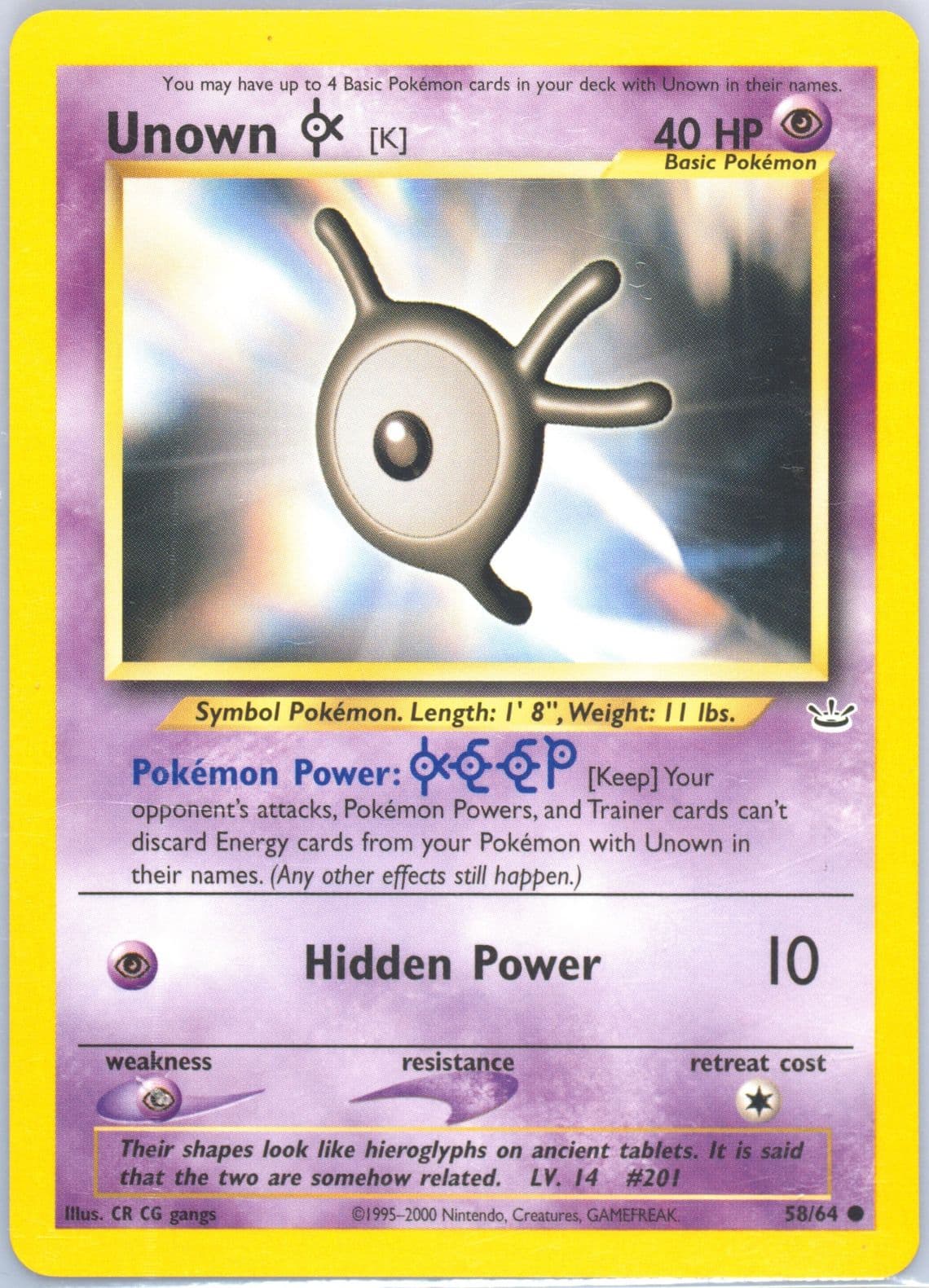 Unown K (58) 2001 Pokemon Neo Revelation