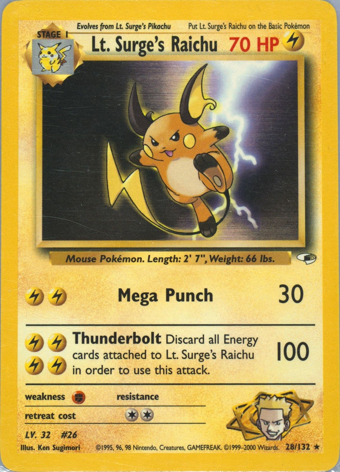LT. Surge's Raichu (28) 2000 Pokemon Gym Heroes