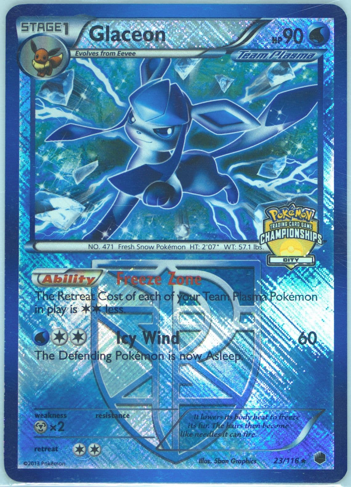 Glaceon-Holo Crosshatch-2013 City Championships (23) 2013 Pokemon Black & White Plasma Freeze
