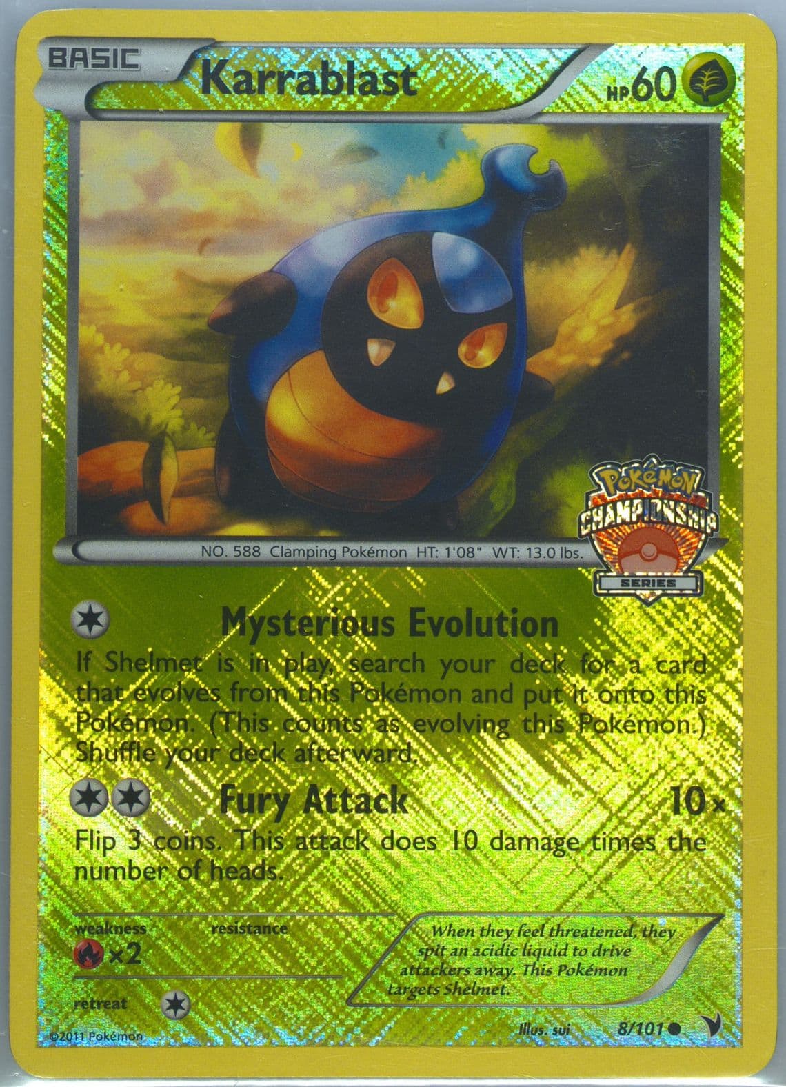 Karrablast-Holo Crosshatch-2011 City Championships (8) 2011 Pokemon Black & White Noble Victories