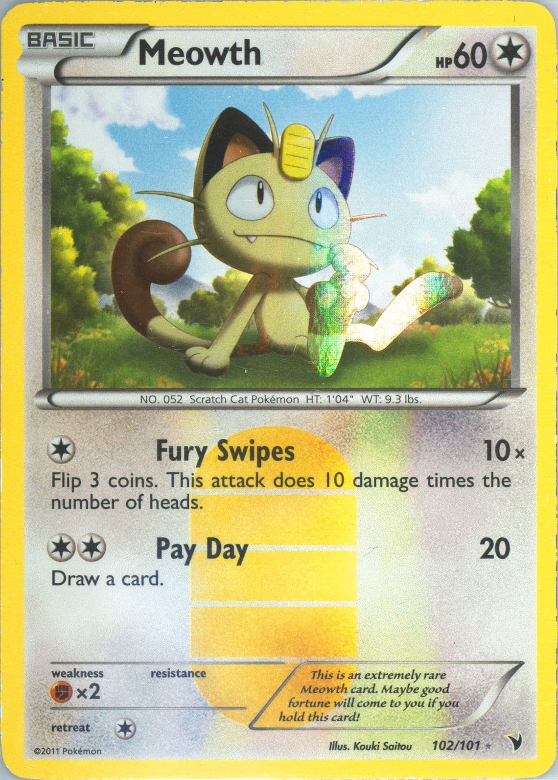 Meowth-Holo (102) 2011 Pokemon Black & White Noble Victories