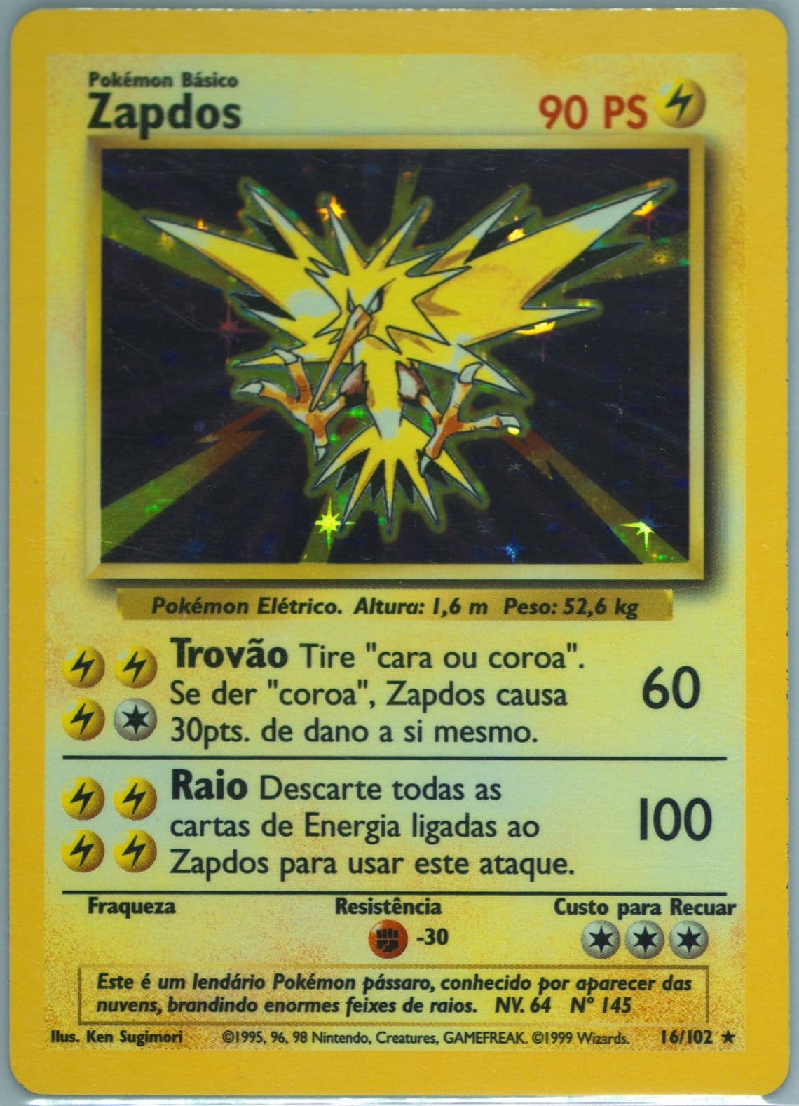 Zapdos-Holo (16) 1999 Pokemon Portuguese