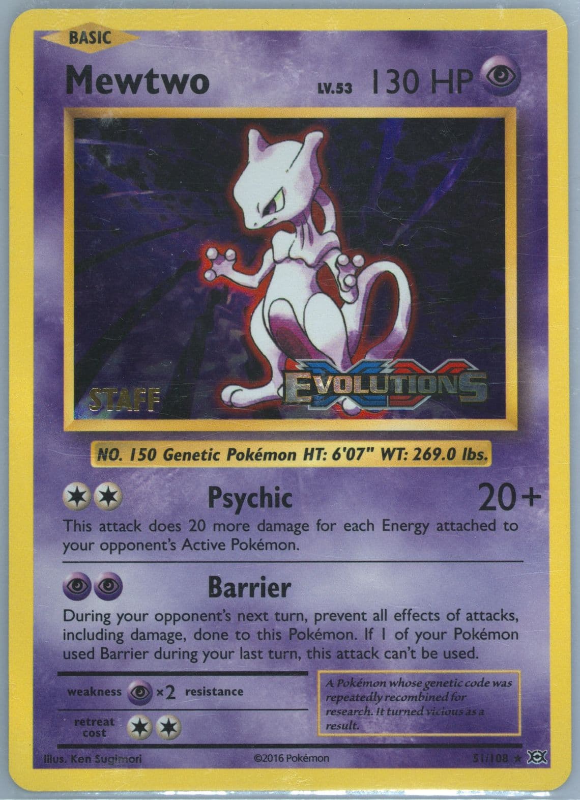 Mewtwo-Holo Prerelease-Staff (51) 2016 Pokemon XY Evolutions