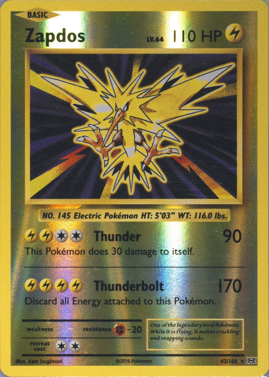 Zapdos-Reverse Foil (42) 2016 Pokemon XY Evolutions