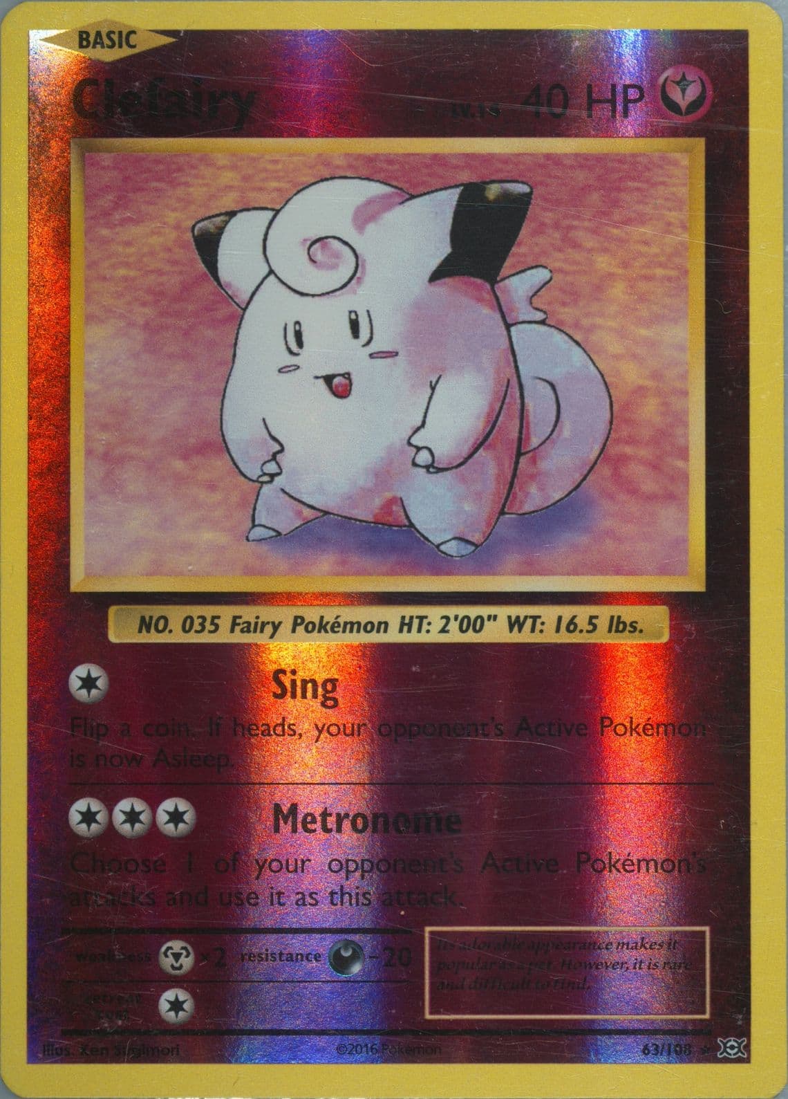 Clefairy-Reverse Foil (63) 2016 Pokemon XY Evolutions
