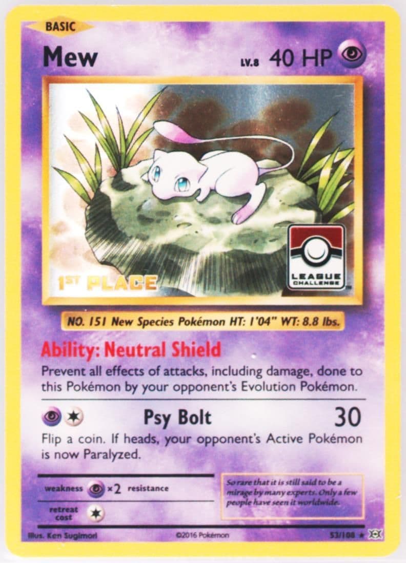 Mew-Holo 1st Place Pokemon League (53) 2016 Pokemon XY Evolutions