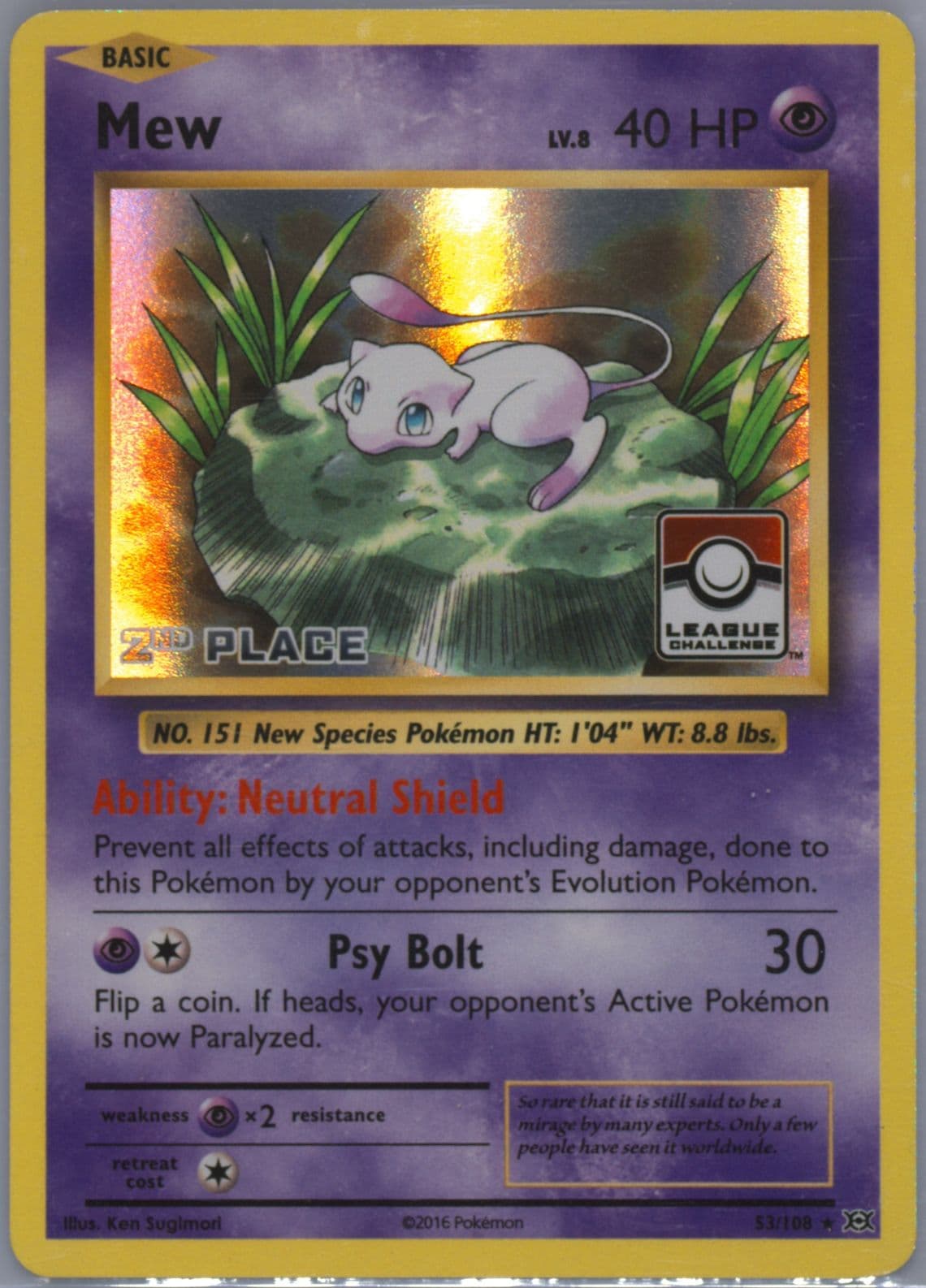 Mew-Holo 3rd Place Pokemon League (53) 2016 Pokemon XY Evolutions