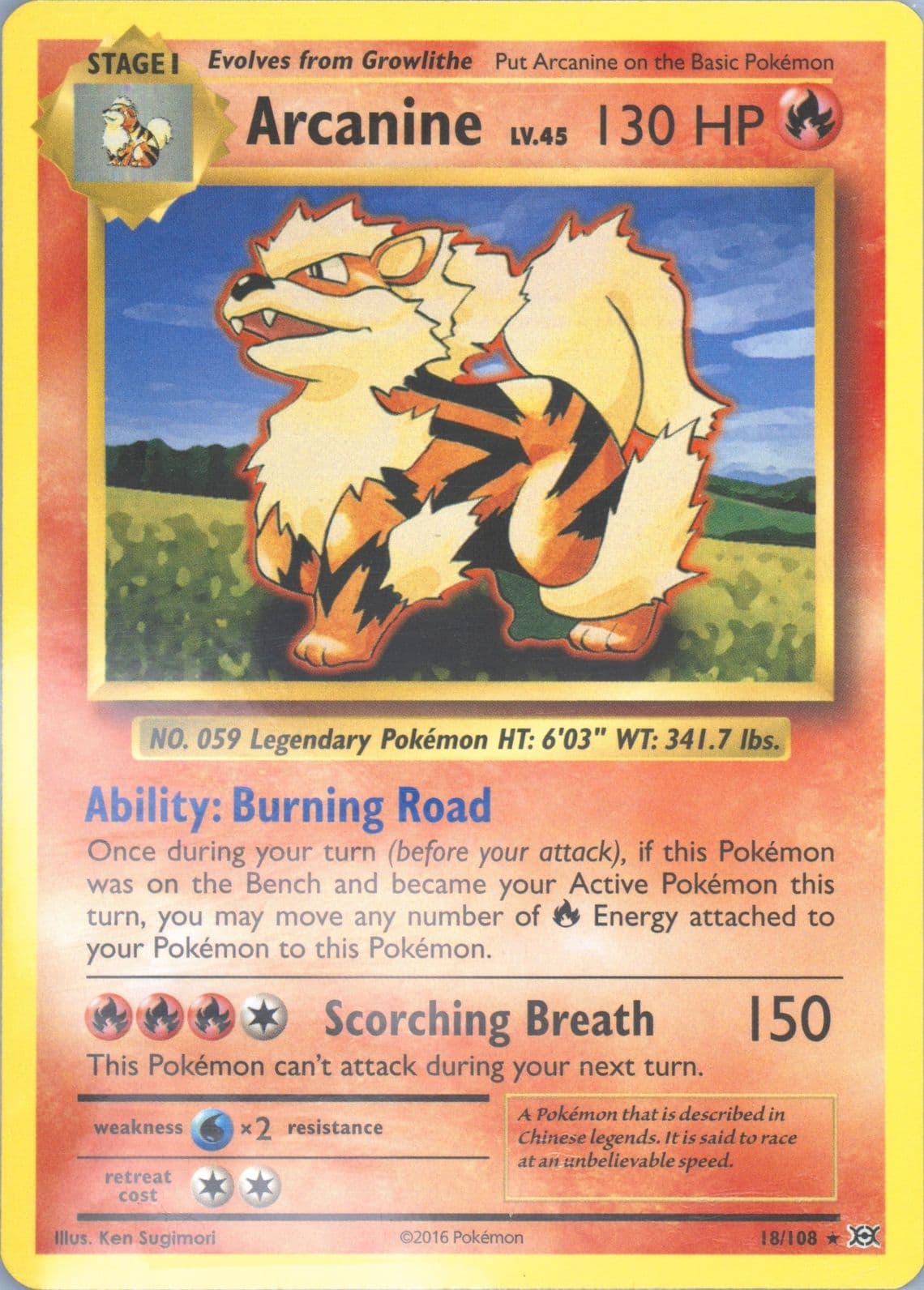 Arcanine (18) 2016 Pokemon XY Evolutions