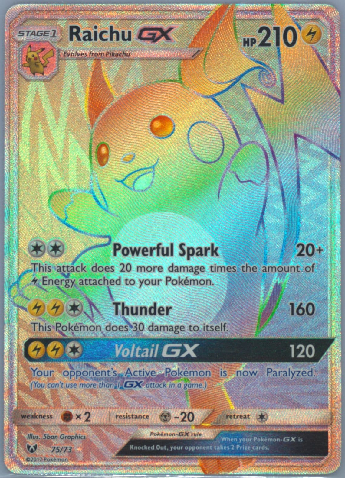 Full Art/Raichu GX Secret (75) 2017 Pokemon Sun & Moon Shining Legends