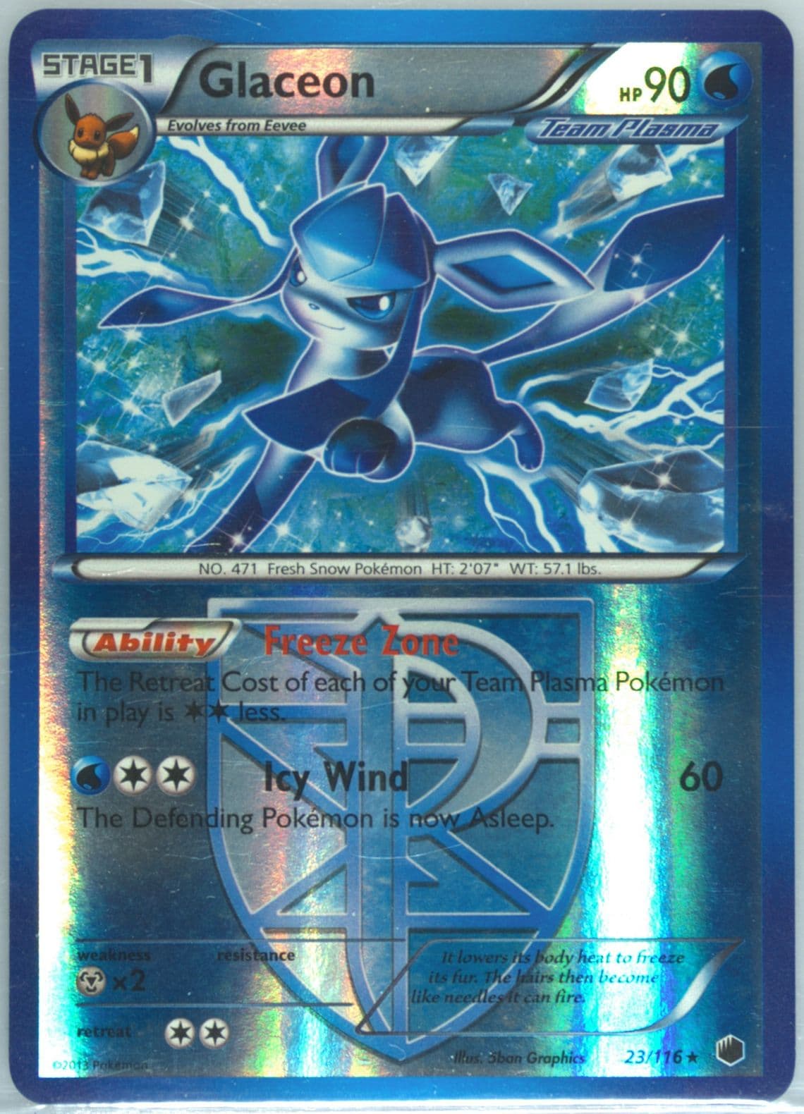 Glaceon-Reverse Foil (23) 2013 Pokemon Black & White Plasma Freeze