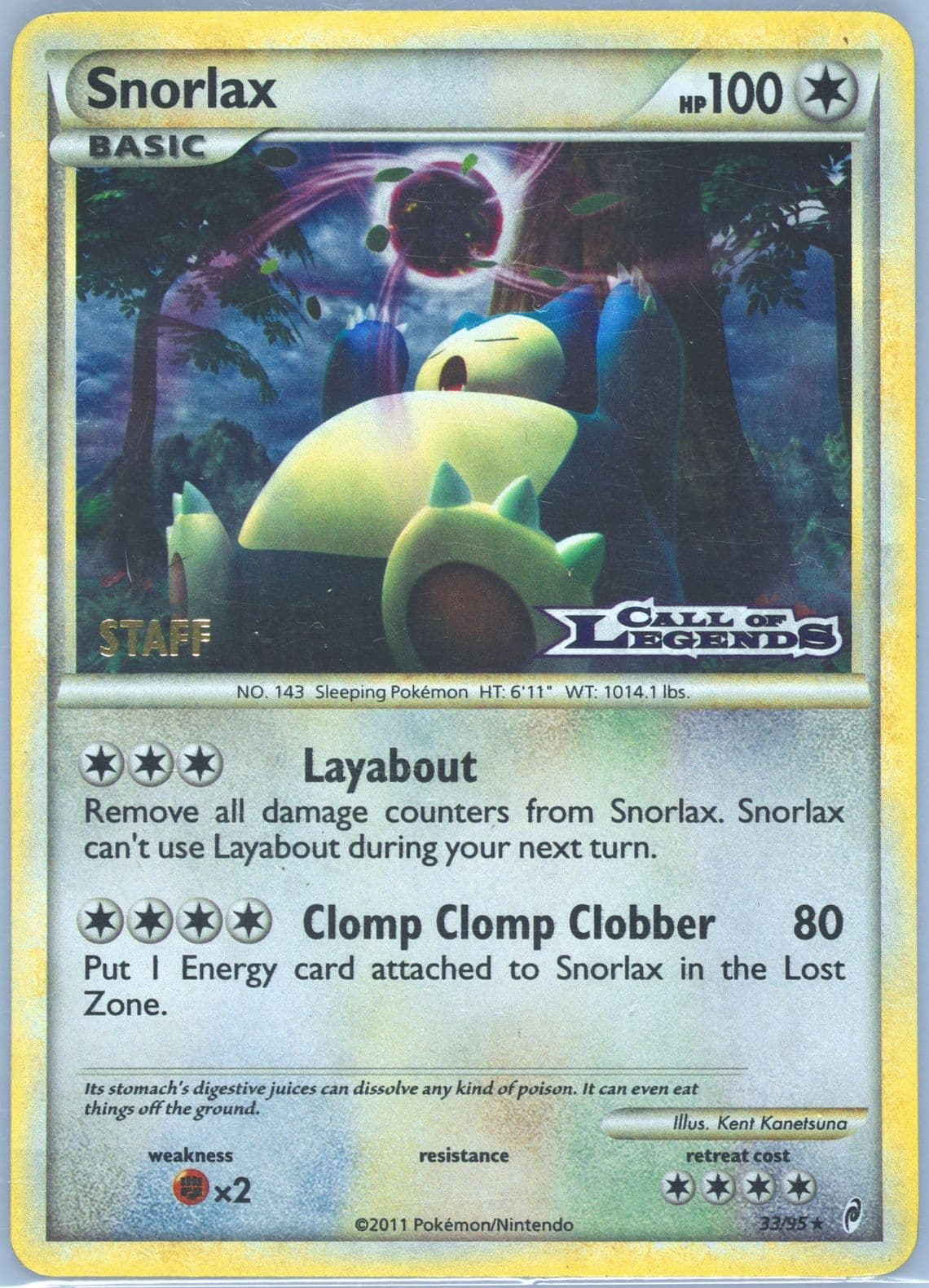 Snorlax-Holo Prerelease-Staff (33) 2011 Pokemon Call of Legends