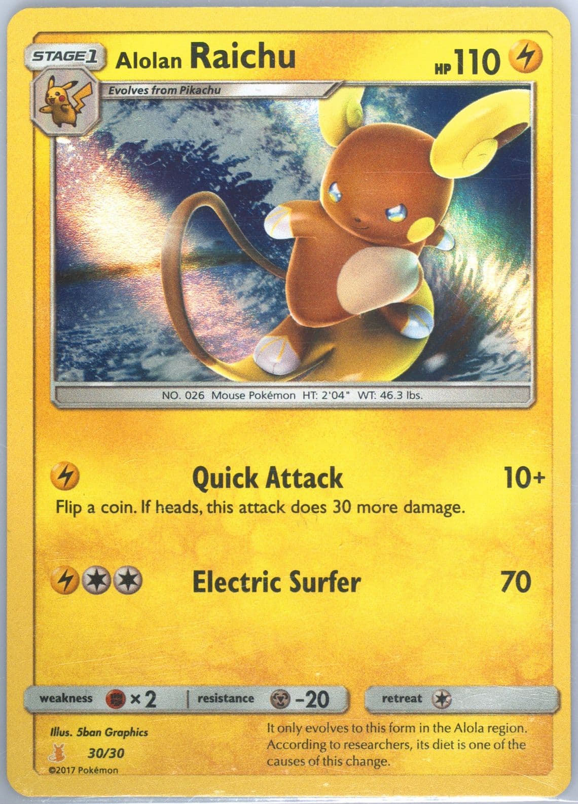 Alolan Raichu-Holo (30) 2017 Pokemon Sun & Moon Trainer Kit Alolan Raichu Half Deck