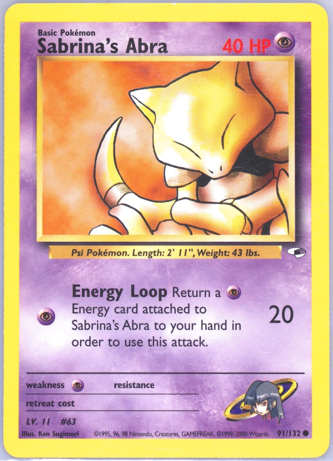 Sabrina's Abra (91) 2000 Pokemon Gym Heroes