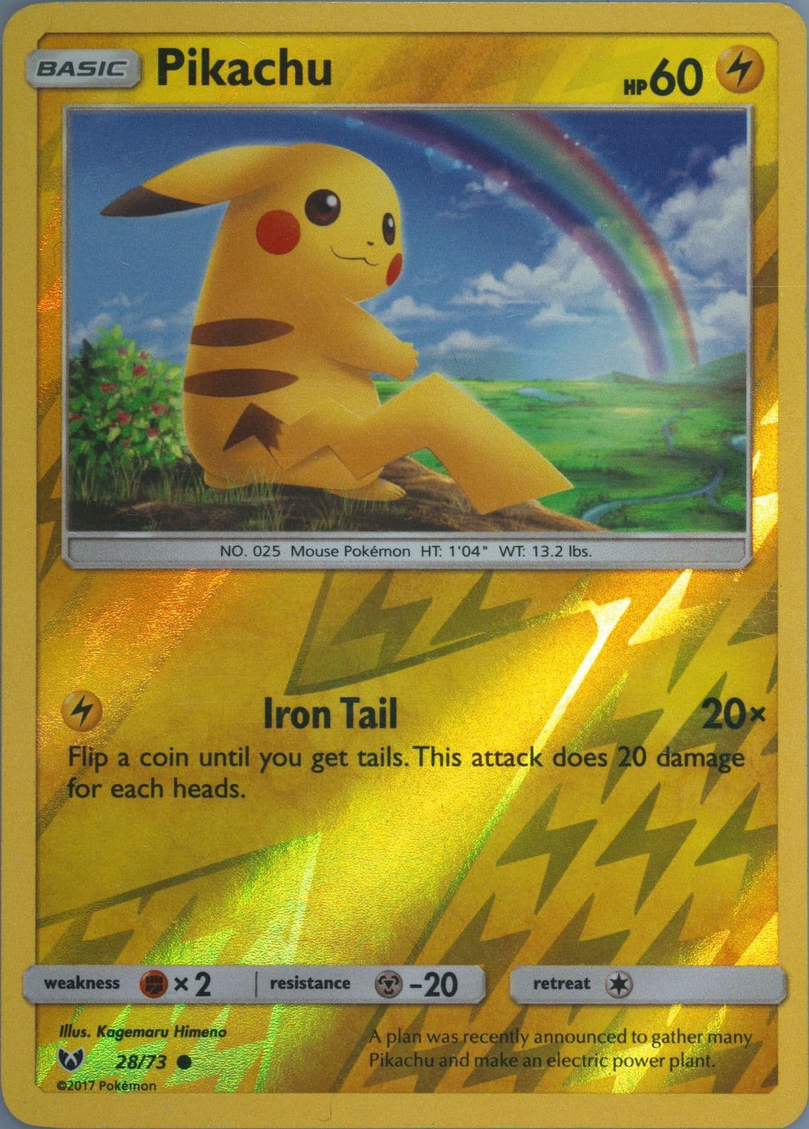 Pikachu-Reverse Foil (28) 2017 Pokemon Sun & Moon Shining Legends