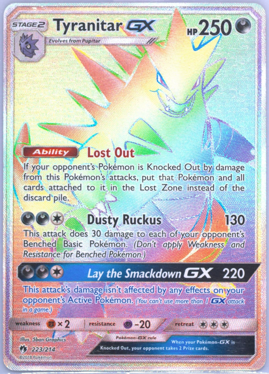 Full Art/Tyranitar GX Secret (223) 2018 Pokemon Sun & Moon Lost Thunder