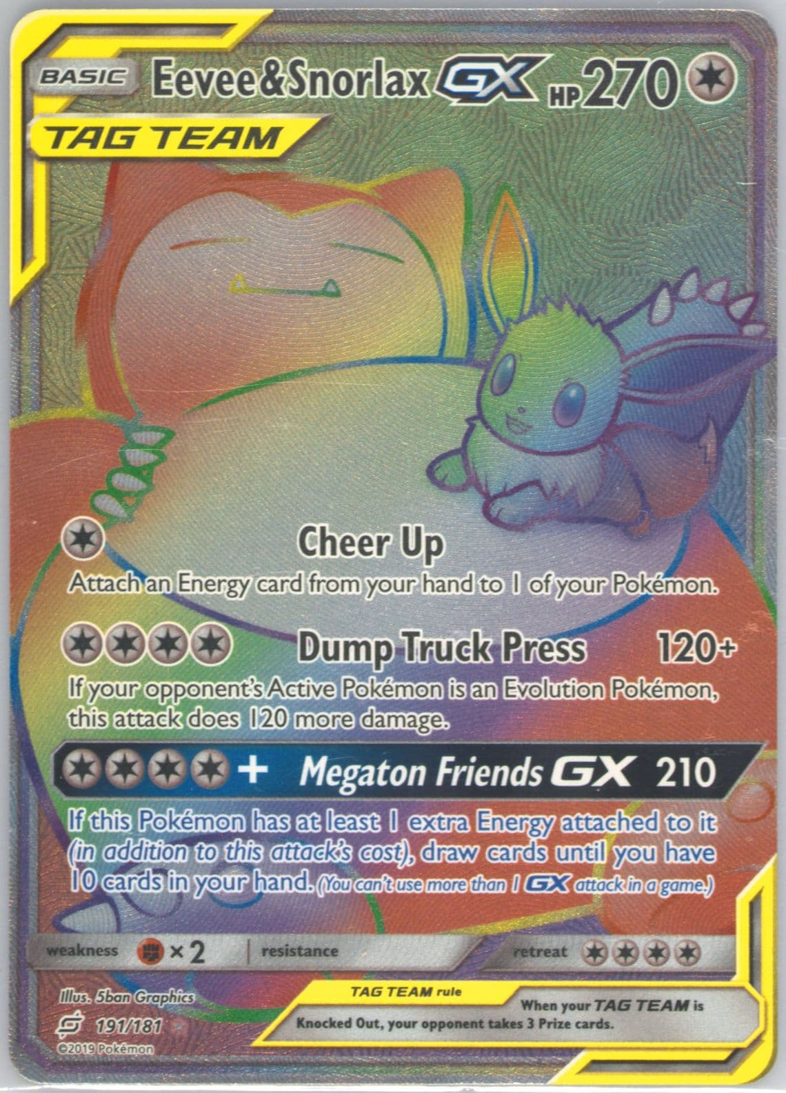 Full Art/Eevee & Snorlax GX Secret (191) 2019 Pokemon Sun & Moon Team Up