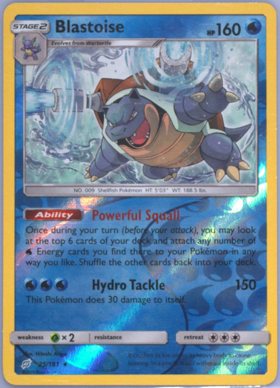 Blastoise-Reverse Foil (25) 2019 Pokemon Sun & Moon Team Up