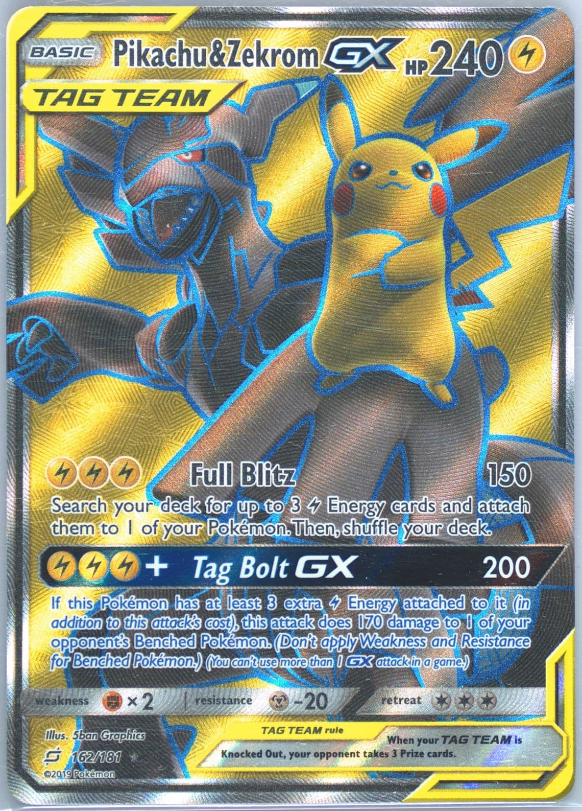 Full Art/Pikachu & Zekrom GX (162) 2019 Pokemon Sun & Moon Team Up