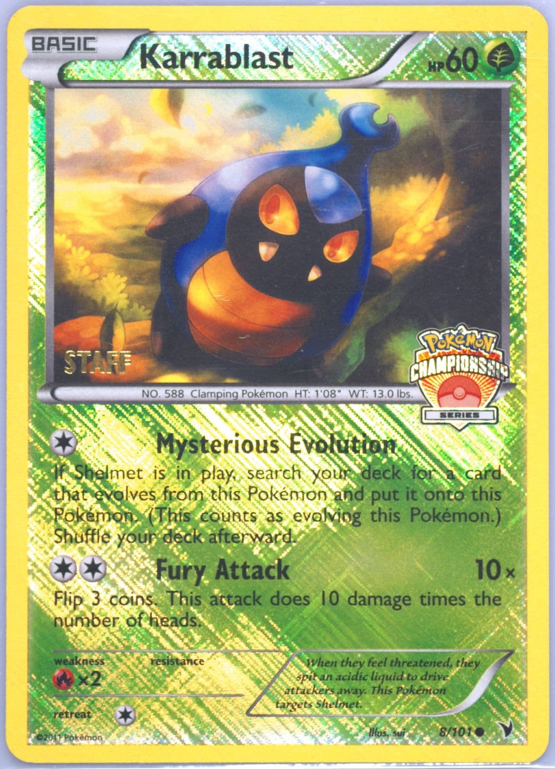 Karrablast-Holo Crosshatch-2011 City Championships-Staff (8) 2011 Pokemon Black & White Noble Victories