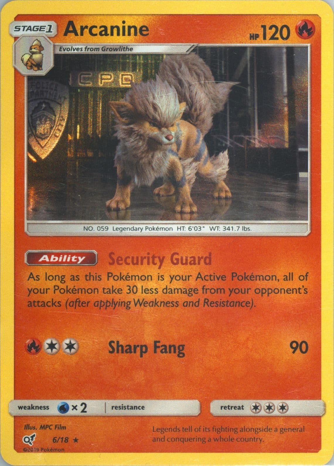 Arcanine-Holo (6) 2019 Pokemon Sun & Moon Detective Pikachu