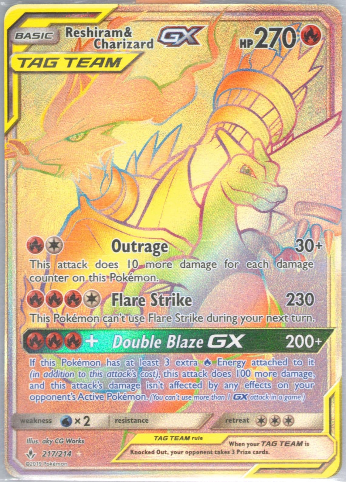 Full Art/Reshiram & Charizard GX Secret (217) 2019 Pokemon Sun & Moon Unbroken Bonds