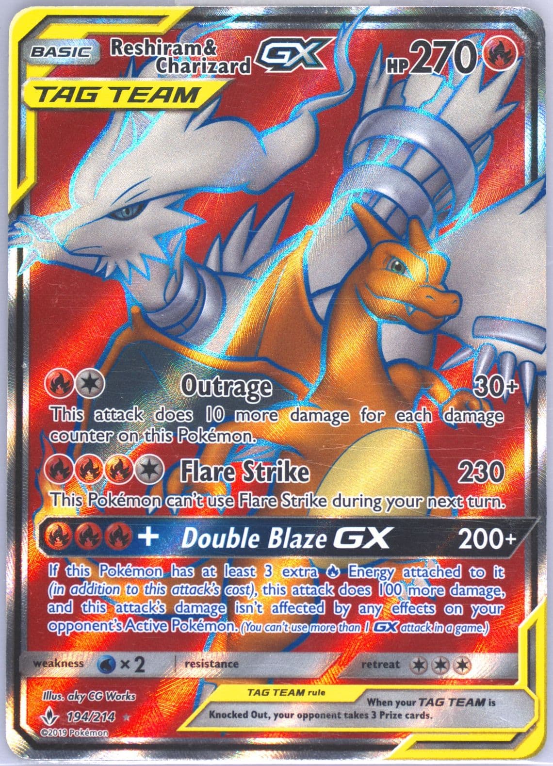 Full Art/Reshiram & Charizard GX (194) 2019 Pokemon Sun & Moon Unbroken Bonds