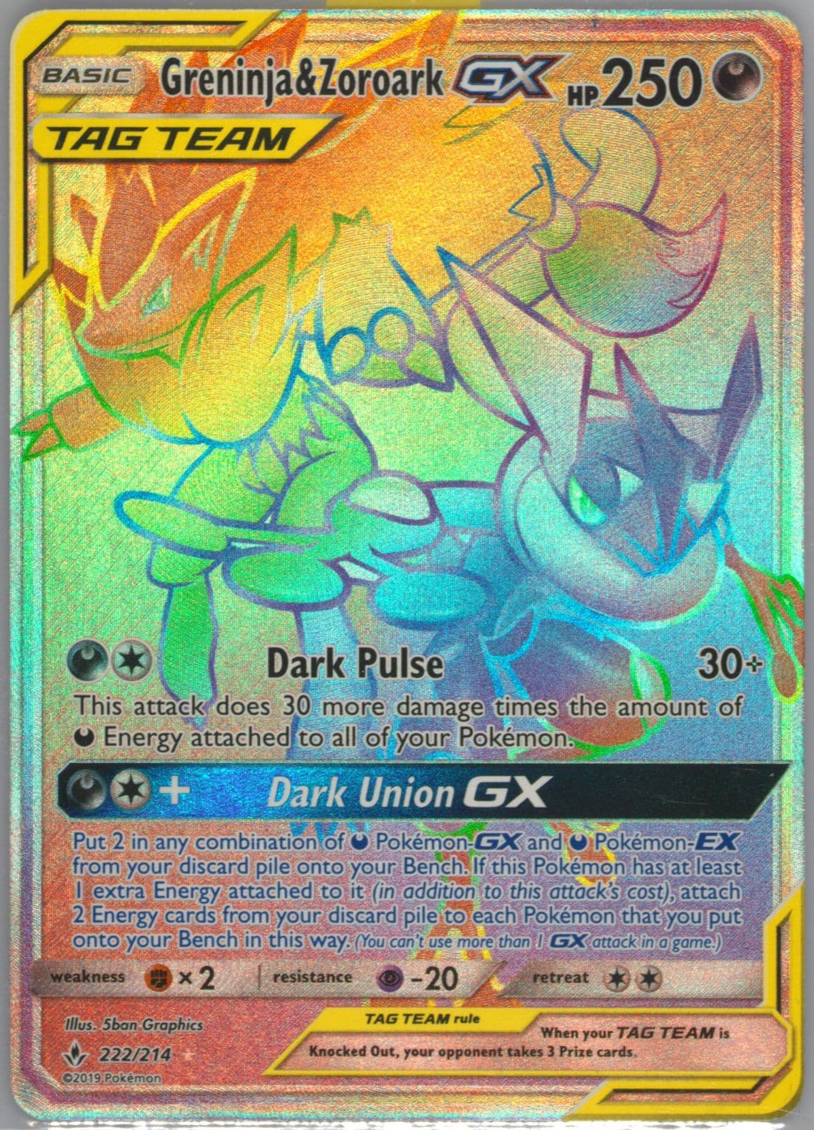 Full Art/Greninja & Zoroark GX Secret (222) 2019 Pokemon Sun & Moon Unbroken Bonds