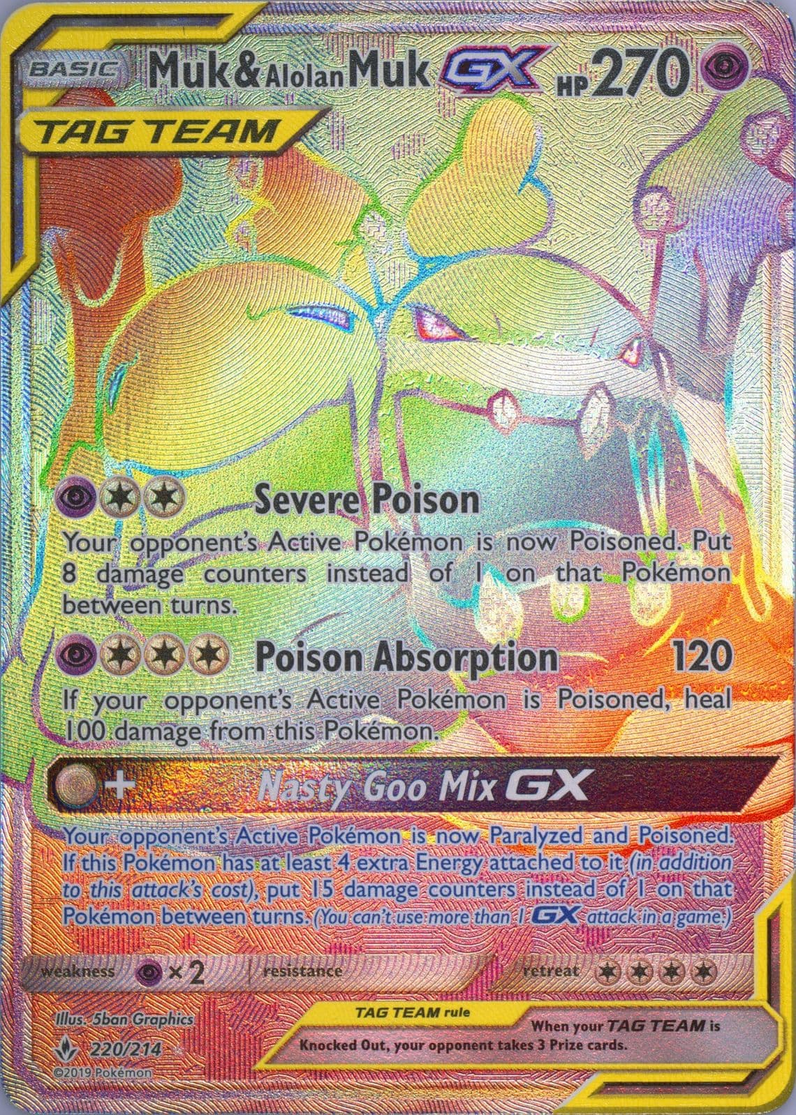 Full Art/Muk & Alolan Muk GX Secret (220) 2019 Pokemon Sun & Moon Unbroken Bonds