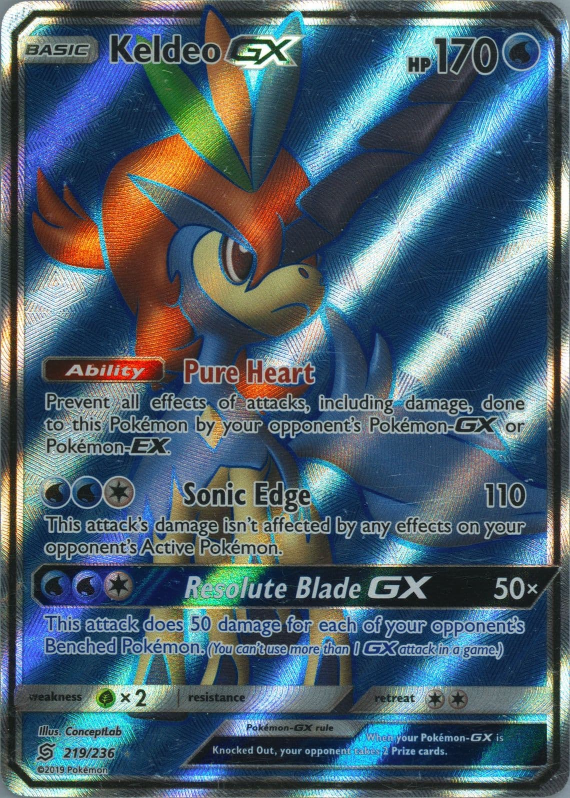 Full Art/Keldeo GX (219) 2019 Pokemon Sun & Moon Unified Minds