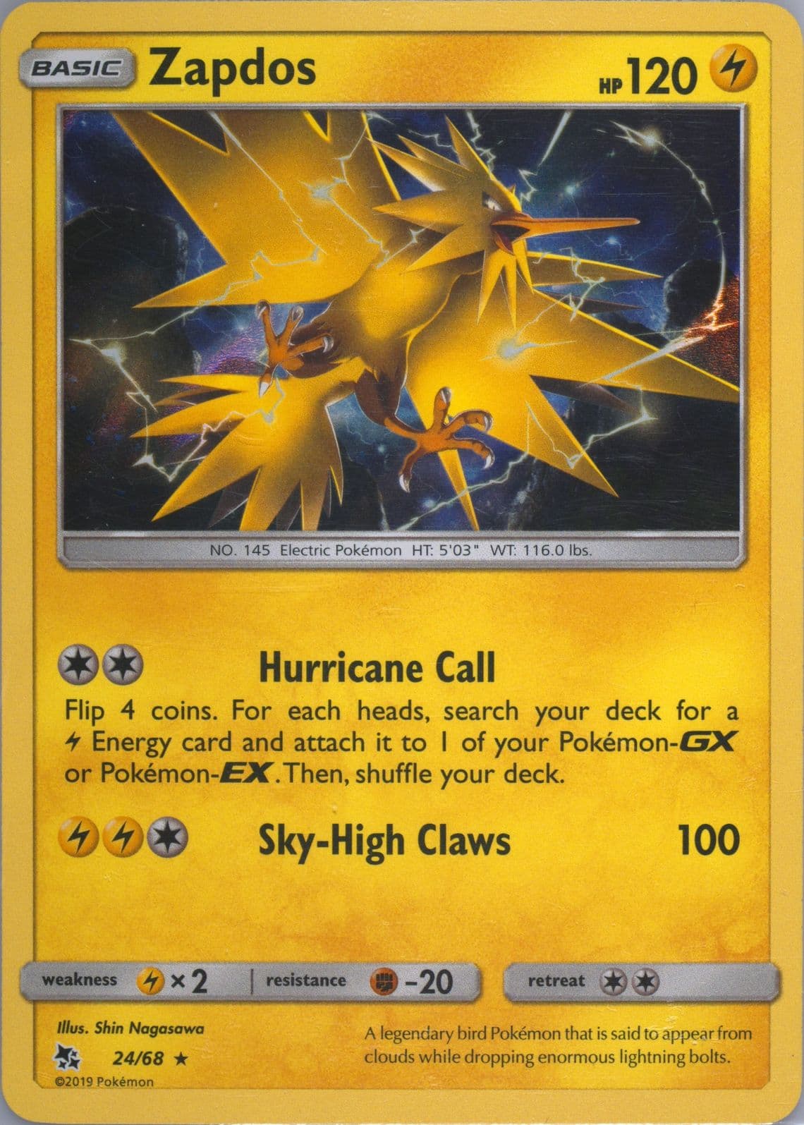 Zapdos-Holo (24) 2019 Pokemon Sun & Moon Hidden Fates