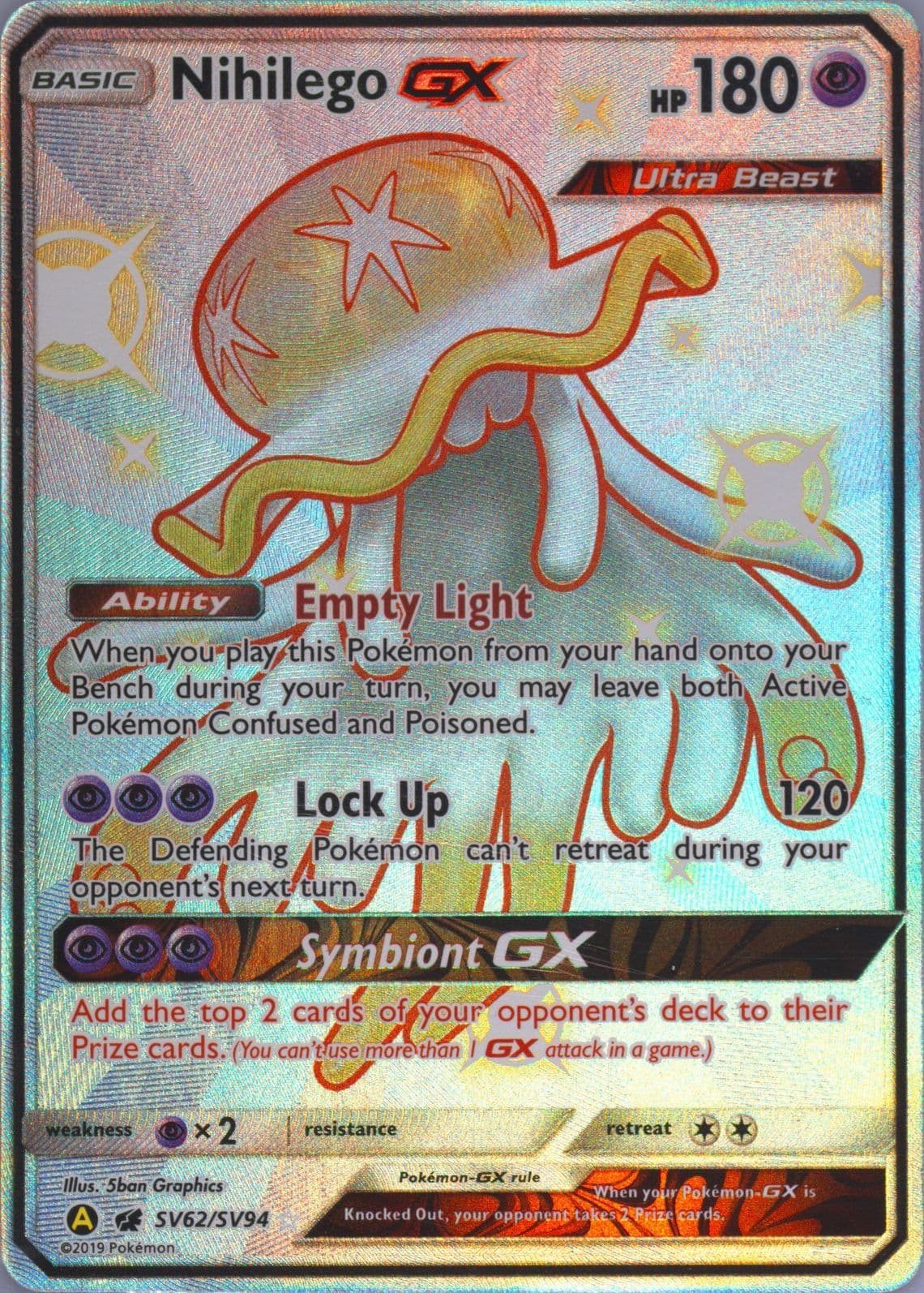 Full Art/Nihilego GX (SV62) 2019 Pokemon Sun & Moon Hidden Fates