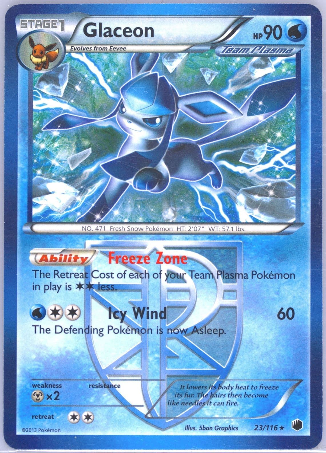 Glaceon (23) 2013 Pokemon Black & White Plasma Freeze