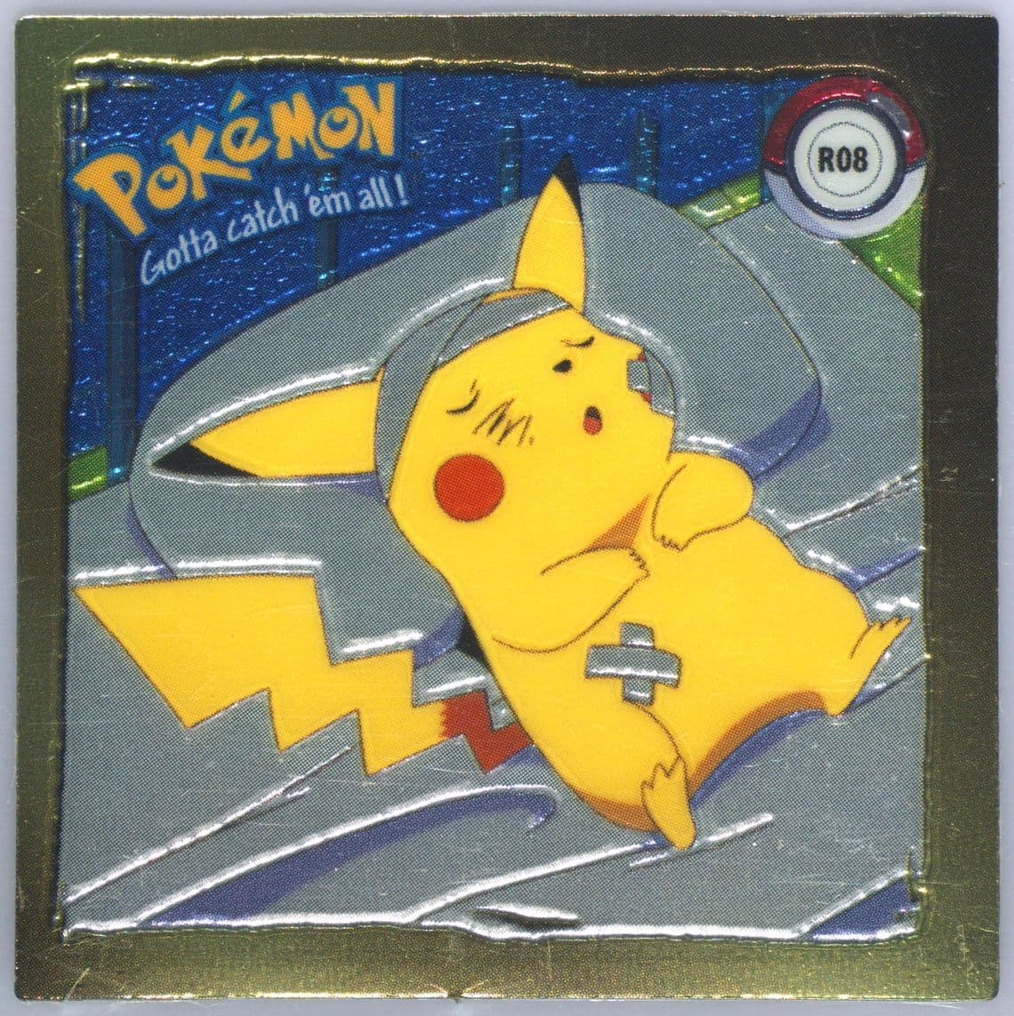 Pikachu (R08) 1999 Pokemon Stickers Series 1 Rare Gold Stickers