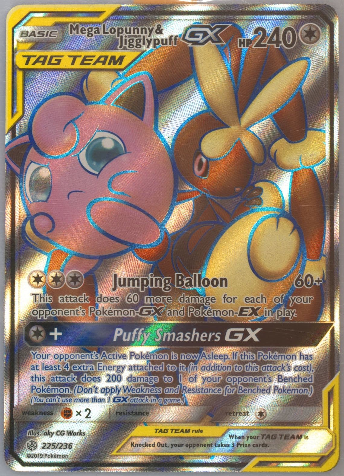 Full Art/Mega Lopunny & Jigglypuff GX (225) 2019 Pokemon Sun & Moon Cosmic Eclipse