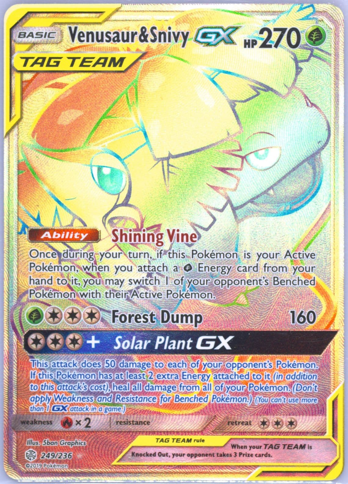 Full Art/Venusaur & Snivy GX Secret (249) 2019 Pokemon Sun & Moon Cosmic Eclipse