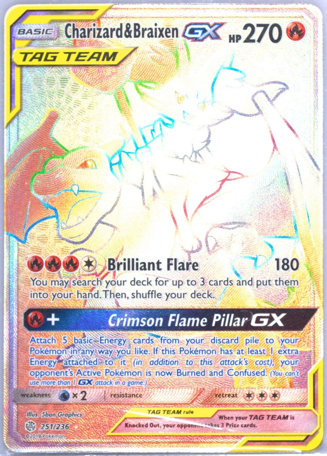 Full Art/Charizard & Braixen GX Secret (251) 2019 Pokemon Sun & Moon Cosmic Eclipse