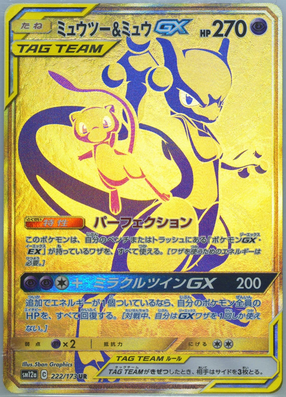Full Art/Mewtwo & Mew GX (222) 2019 Pokemon Japanese Sun & Moon Tag Team GX All Stars