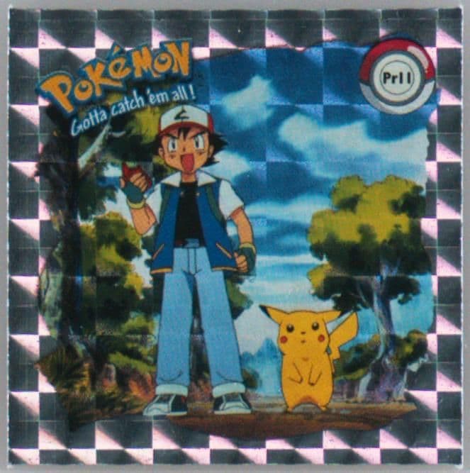 Pikachu & Ash (PR11) 1999 Pokemon Stickers Series 1 Bonus Prism Stickers