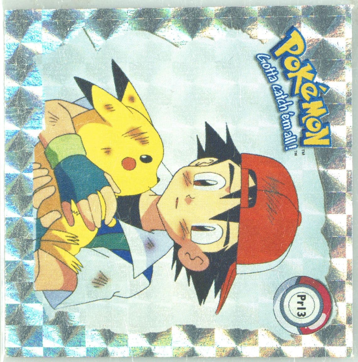 Pikachu and Ash (PR13) 1999 Pokemon Stickers Series 1 Bonus Prism Stickers