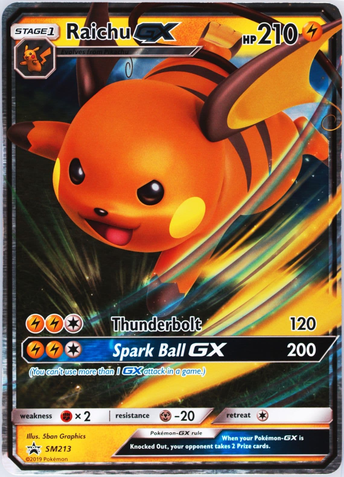 Raichu GX Hidden Fates Collection-Raichu-GX-Jumbo (SM213) 2019 Pokemon SM Black Star Promo