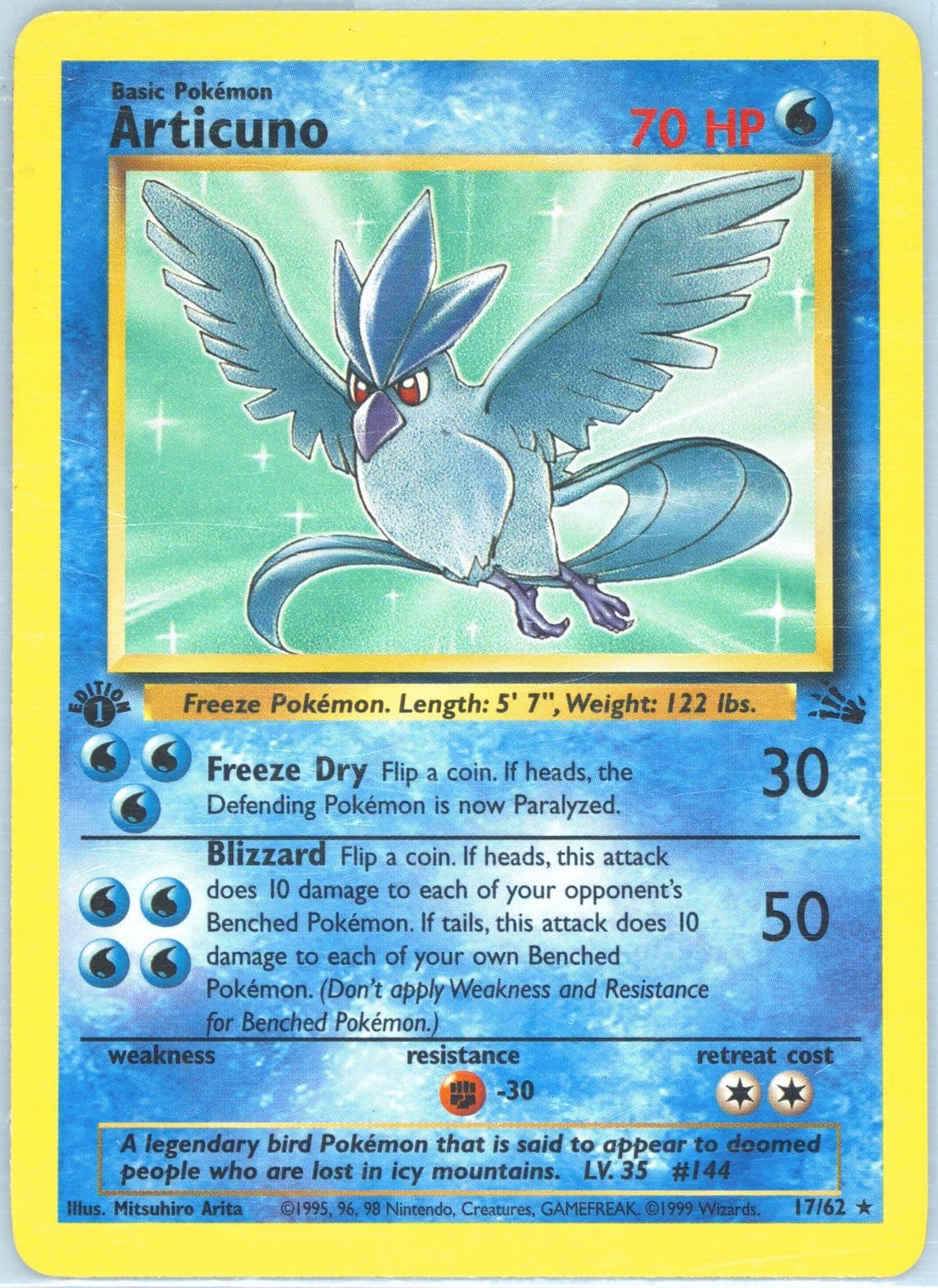 Articuno 1st Edition (17) 1999 Pokemon Fossil