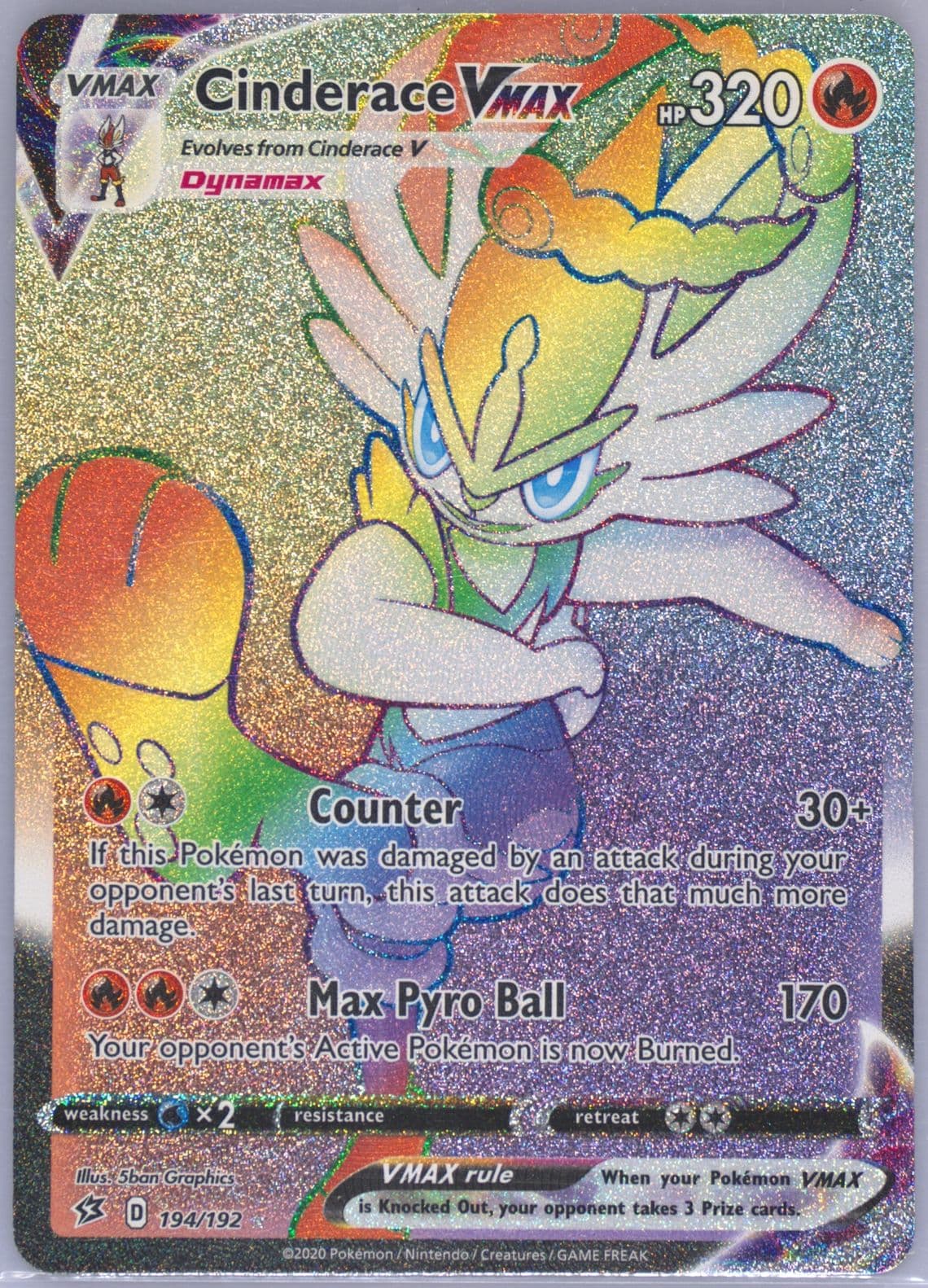 Full Art/Cinderace Vmax Secret (194) 2020 Pokemon Sword & Shield Rebel Clash
