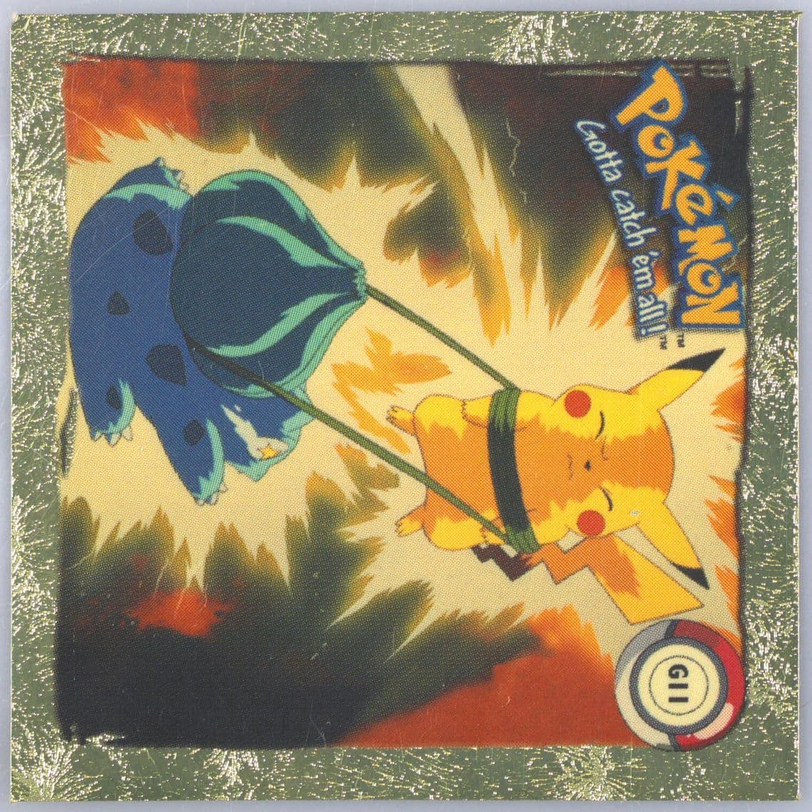 Bulbasaur/Pikachu (G11) 1999 Pokemon Stickers Series 1 Rare Gold Stickers