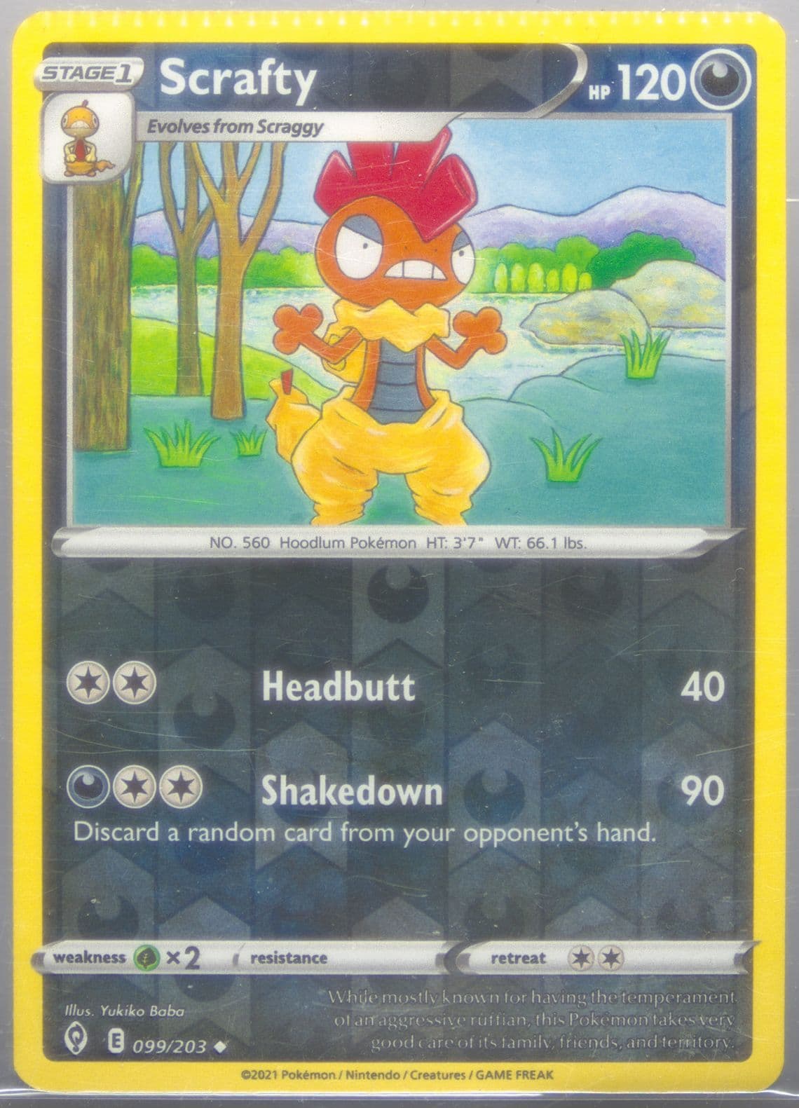 Scrafty-Reverse Foil (099) 2021 Pokemon Sword & Shield Evolving Skies