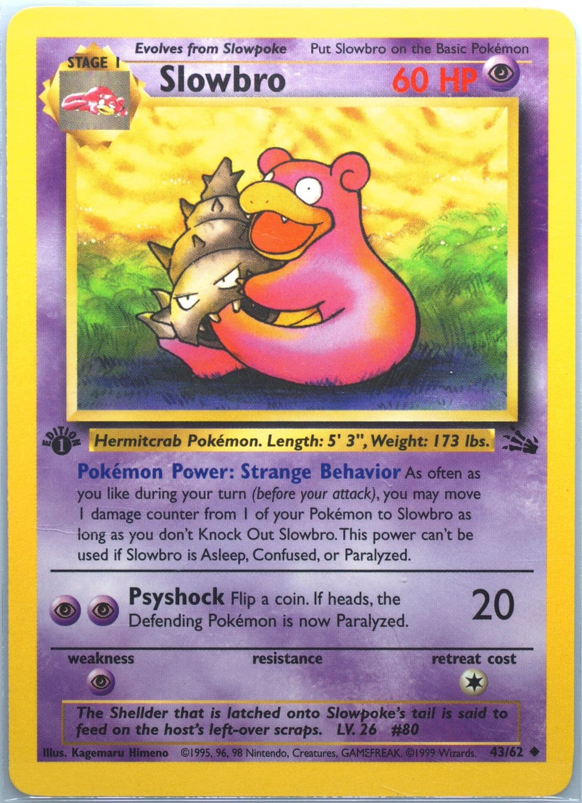 Slowbro 1st Edition (43) 1999 Pokemon Fossil