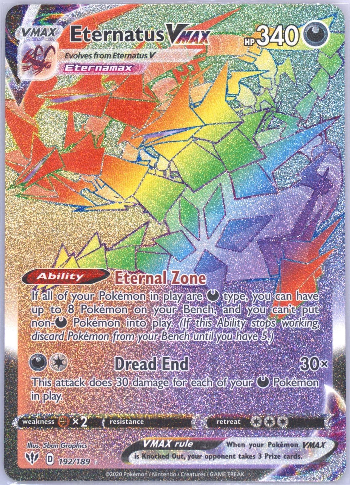 Full Art/Eternatus Vmax Secret (192) 2020 Pokemon Sword & Shield Darkness Ablaze