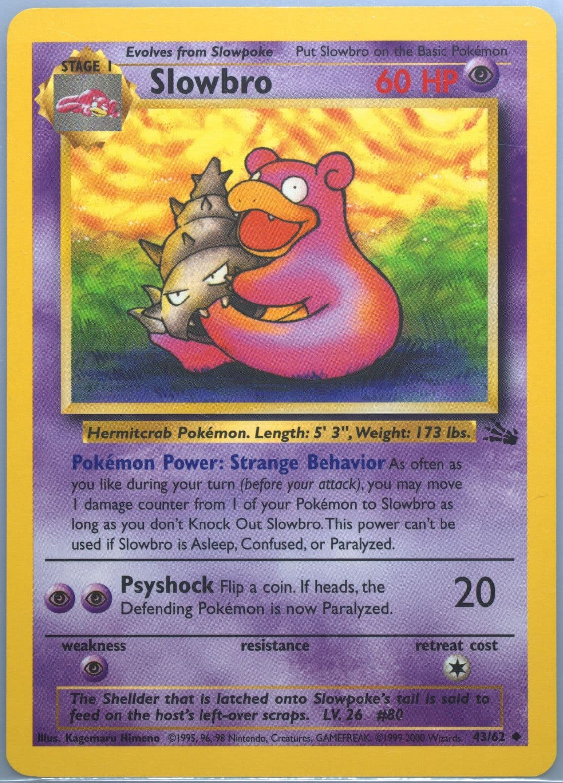 Slowbro 1999-2000 Copyright (43) 1999 Pokemon Fossil